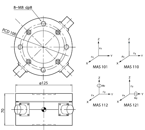 MAS 50kgf 稱重傳感器 韓國(guó)CAS 產(chǎn)品尺寸圖